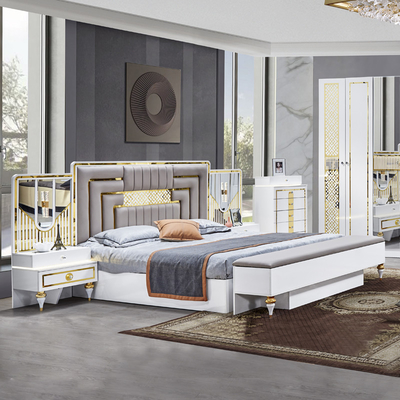 Venda por atacado Quadro de madeira moderno de alta qualidade Cama de casal Casa Master King Size Luxury Turkish Bedroom Furniture Set