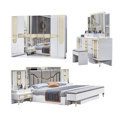 Quadro de madeira de alta qualidade para venda a retalho Cama de casal Largem quarto de grande porte Madeira de luxo moderno conjunto de quarto completo Móveis