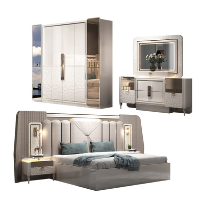 Novo Design Moderno Headboard Iluminado Madeira King Size Set de Quarto de Cama Quadro de Madeira Duplo Full Luxury Casa Mobiliário Quarto Sets