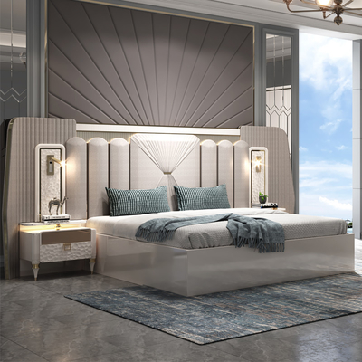 Novo Design Moderno Headboard Iluminado Madeira King Size Set de Quarto de Cama Quadro de Madeira Duplo Full Luxury Casa Mobiliário Quarto Sets