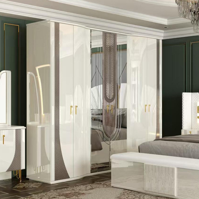 OEM Varejo Grosso Branco Real Luxo Dormitório Duplo King Size Master Room Casa Moderna Armazém de Madeira Conjunto completo de móveis de quarto