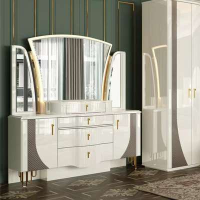 OEM Varejo Grosso Branco Real Luxo Dormitório Duplo King Size Master Room Casa Moderna Armazém de Madeira Conjunto completo de móveis de quarto