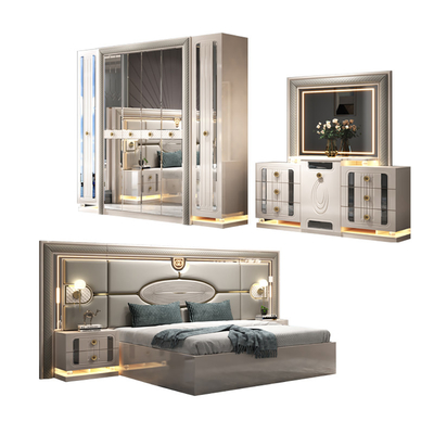 Modern Luxury Wood Frame Double King Size Bed Set Villa Home Master Room Queen Leather Madeira Mdf Full Furniture Quartos de quarto conjuntos