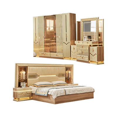2025 New Modern Design King Size Double Leather Bed Suite Master Room Full Set Luxury Madeira 5 peças mobiliário para casa conjuntos de quarto