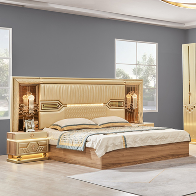 2025 New Modern Design King Size Double Leather Bed Suite Master Room Full Set Luxury Madeira 5 peças mobiliário para casa conjuntos de quarto