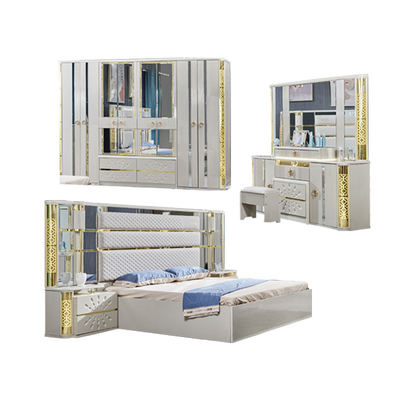 Modern Luxury Villa Madeira Quadro King Size Cama Casa Real Clássica Madeira Rainha Duplo Couro Set de Móveis de Quarto Completo