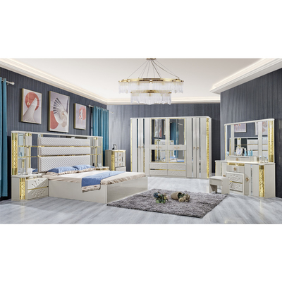 Modern Luxury Villa Madeira Quadro King Size Cama Casa Real Clássica Madeira Rainha Duplo Couro Set de Móveis de Quarto Completo