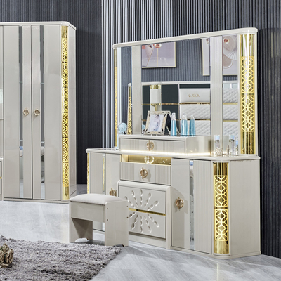Modern Luxury Villa Madeira Quadro King Size Cama Casa Real Clássica Madeira Rainha Duplo Couro Set de Móveis de Quarto Completo