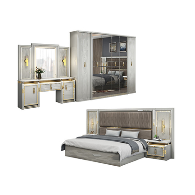 Completo de couro moderno de madeira King Size Cama 5 peças conjuntos Quarto Duplo Queen Full Luxury Casa quarto mobiliário conjunto