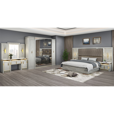 Completo de couro moderno de madeira King Size Cama 5 peças conjuntos Quarto Duplo Queen Full Luxury Casa quarto mobiliário conjunto