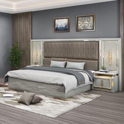 Completo de couro moderno de madeira King Size Cama 5 peças conjuntos Quarto Duplo Queen Full Luxury Casa quarto mobiliário conjunto