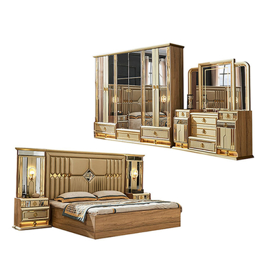 Cama de madeira de ouro moderno de tamanho King Cama dupla de quarto principal Vila Casa Real Full Queen Madeira Luxury Set de móveis de quarto