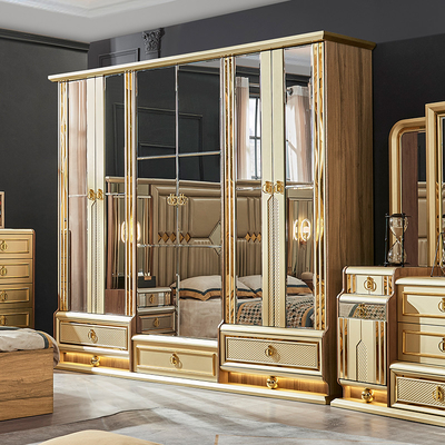 Cama de madeira de ouro moderno de tamanho King Cama dupla de quarto principal Vila Casa Real Full Queen Madeira Luxury Set de móveis de quarto