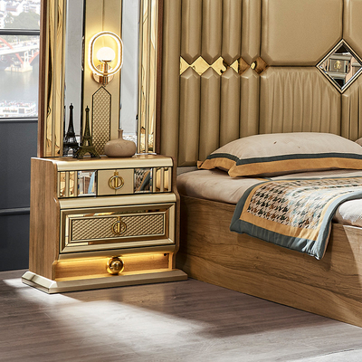 Cama de madeira de ouro moderno de tamanho King Cama dupla de quarto principal Vila Casa Real Full Queen Madeira Luxury Set de móveis de quarto