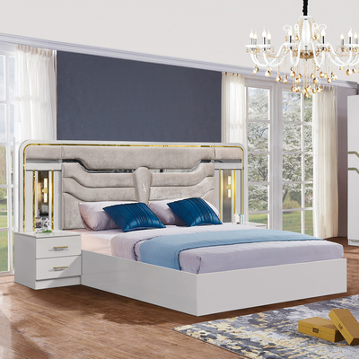 Cheap Wholesale Simples Madeira Quadro King Size Cama Dupla Casa Apartamento Madeira Moderno Luxo Turco Full Set de Móveis Quarto