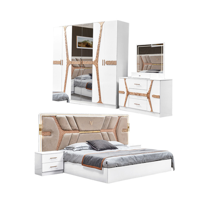 Estilo turco de luxo Quadro de madeira King Size Set de cama Led Headboard Modern Classic Full Home Set de quarto de madeira Mobiliário