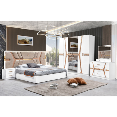 Estilo turco de luxo Quadro de madeira King Size Set de cama Led Headboard Modern Classic Full Home Set de quarto de madeira Mobiliário
