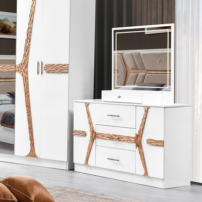 Estilo turco de luxo Quadro de madeira King Size Set de cama Led Headboard Modern Classic Full Home Set de quarto de madeira Mobiliário
