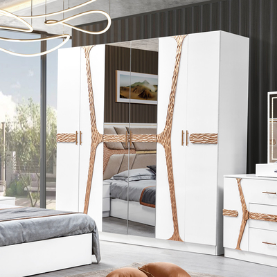 Estilo turco de luxo Quadro de madeira King Size Set de cama Led Headboard Modern Classic Full Home Set de quarto de madeira Mobiliário