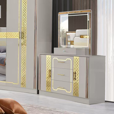 Estilo turco de luxo Quadro de madeira King Size Set de cama Led Headboard Modern Classic Full Home Set de quarto de madeira Mobiliário