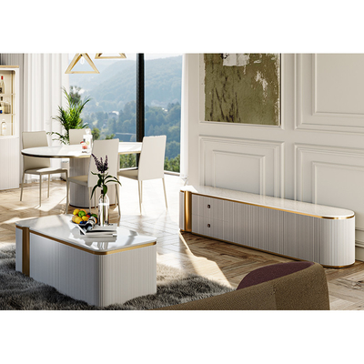 Sala de estar de design simples TV de madeira branca Stand Home Armazém de móveis Moderno Armário de televisão superior de mármore moderno