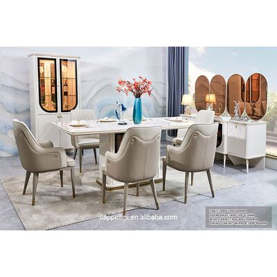 Elegante mesa de jantar de luxo e cadeiras conjunto de 6 lugares móveis de casa de armazenamento branco completo moderno grande conjunto de sala de jantar de madeira