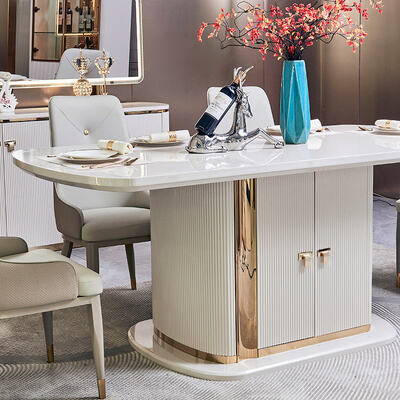 Conjunto de Mesa de Jantar e Cadeiras de Madeira para Casa de Luxo Moderna, 6 Lugares, Móveis Brancos, Conjuntos Completos de Sala de Jantar em Madeira