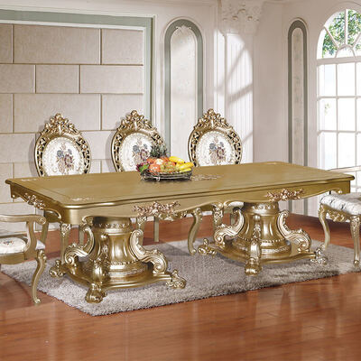 Conjunto de mesa de jantar de luxo clássico de madeira dourada com 6 cadeiras, estilo europeu, antigo, para casa, grande, de madeira, conjuntos de sala de jantar, móveis