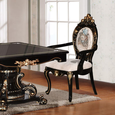 Conjunto de Mesa de Jantar de Luxo Estilo Clássico Europeu com 6 Cadeiras, Mobiliário Completo para Casa, Antigo, de Madeira, Grande, para Sala de Jantar