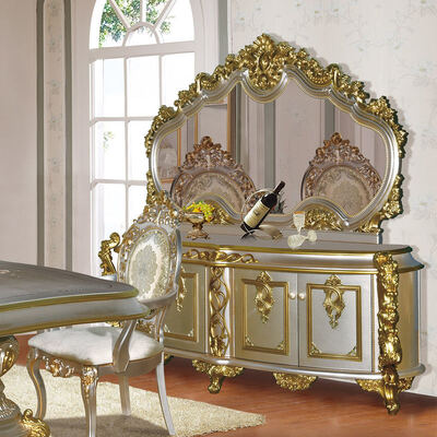 Antigo clássico de madeira luxuoso conjunto de sala de jantar mobiliário completo de ouro vintage europeu grande mesa de jantar de madeira conjunto de 6 lugares