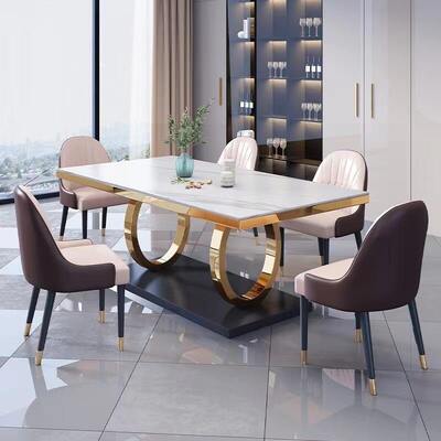 Conjunto de Mesa de Jantar de Luxo Completo com Design Moderno, 8 Lugares, Móveis para Sala de Jantar, Tampo de Mármore Branco, Conjunto de Mesa de Jantar de Luxo