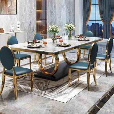 Conjunto de Mesa de Jantar de Luxo Completo com Design Moderno, 8 Lugares, Móveis para Sala de Jantar, Tampo de Mármore Branco, Conjunto de Mesa de Jantar de Luxo