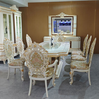 Tabela de jantar de madeira de luxo de estilo europeu conjunto de 8 cadeiras de assento móveis para casa sala de jantar grande tabela de jantar de madeira clássica
