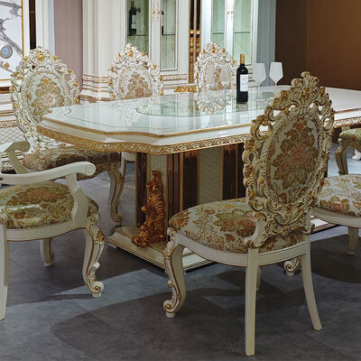 Tabela de jantar de madeira de luxo de estilo europeu conjunto de 8 cadeiras de assento móveis para casa sala de jantar grande tabela de jantar de madeira clássica