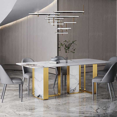 Design italiano Modern Metal Mesa de jantar e cadeira casa mobiliário Sala de jantar Slate de mármore Luxury mesa de jantar