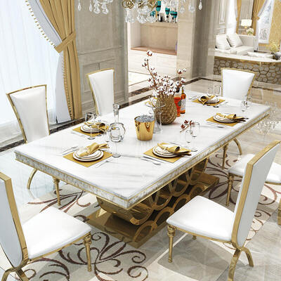 Modern Design Royal Metal Mesa de jantar e cadeira conjunto 6 lugares Mobiliário para casa Sala de jantar Ouro Luxo Mesa de jantar de mármore
