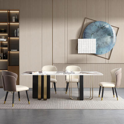 Modern Design Royal Metal Mesa de jantar e cadeira conjunto 6 lugares Mobiliário para casa Sala de jantar Ouro Luxo Mesa de jantar de mármore
