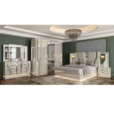 Quarto adulto moderno de estilo turco Suíte de cama dupla Armazenamento em madeira Luxo King Size Conjunto completo de móveis de quarto