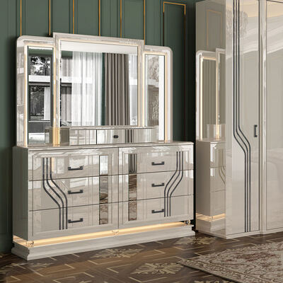 Quarto adulto moderno de estilo turco Suíte de cama dupla Armazenamento em madeira Luxo King Size Conjunto completo de móveis de quarto