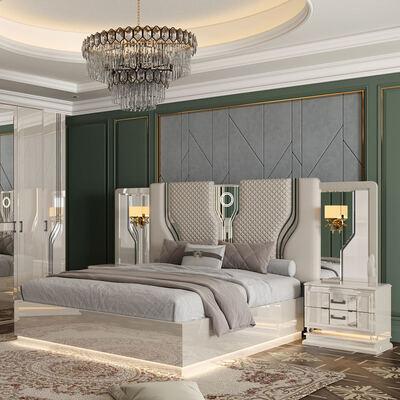 Quarto adulto moderno de estilo turco Suíte de cama dupla Armazenamento em madeira Luxo King Size Conjunto completo de móveis de quarto
