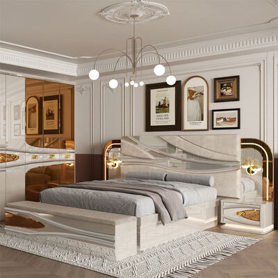 Conjuntos de Quarto de Luxo Modernos Completos por Atacado Cama de Casal de Madeira Quarto Turco Moldura de Madeira Real Conjunto Completo de Mobiliário para Quarto Doméstico