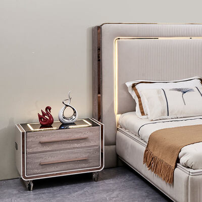 King Size LED Headboard Luxury Bedroom Set de madeira Quadro de quarto moderno quarto de casa duplo conjunto completo de móveis de quarto