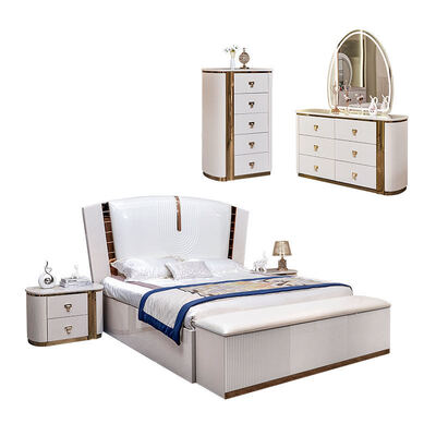 Cama de madeira de luxo de couro king size conjunto de quarto completo quarto de adultos duplo quadro de madeira completo conjunto de mobiliário de quarto de luxo moderno