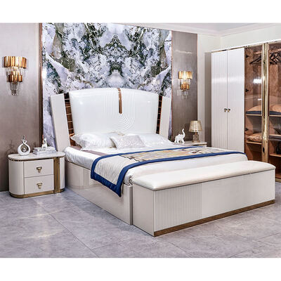 Cama de madeira de luxo de couro king size conjunto de quarto completo quarto de adultos duplo quadro de madeira completo conjunto de mobiliário de quarto de luxo moderno