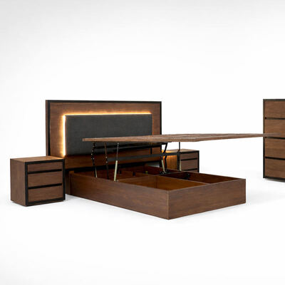 American Simple Solid Wood Bedroom Sets Ajustável Cama Dupla Casa Armazenamento Armazém de Madeira Rei Tamanho Mobiliário completo do quarto