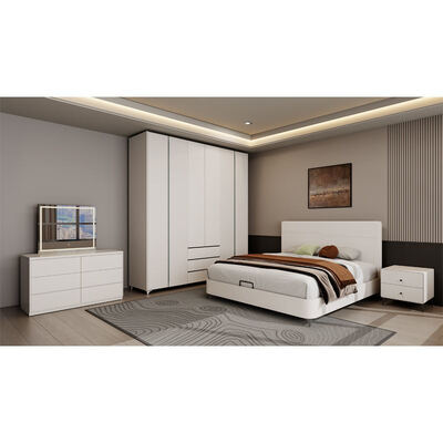 Premium King Size Set de quarto de madeira com armazenamento, oferecendo um ambiente minimalista aconchegante para o quarto moderno de luxo completo