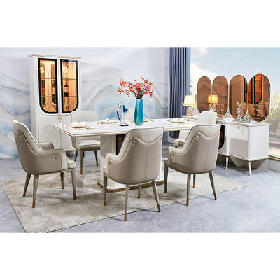 Elegante mesa de jantar de luxo e cadeiras conjunto de 6 lugares móveis de casa de armazenamento branco completo moderno grande conjunto de sala de jantar de madeira