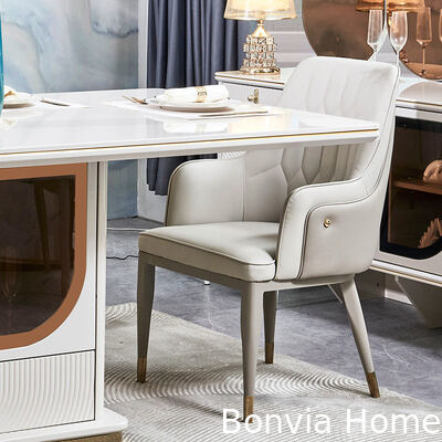 Elegante mesa de jantar de luxo e cadeiras conjunto de 6 lugares móveis de casa de armazenamento branco completo moderno grande conjunto de sala de jantar de madeira