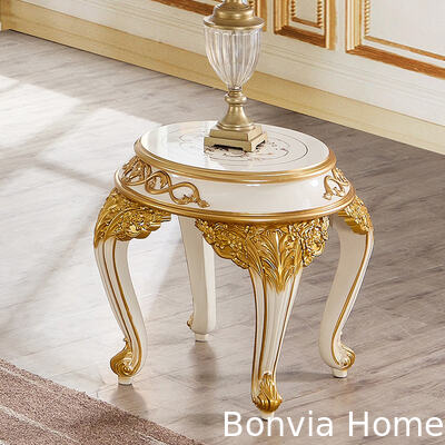 Estilo clássico europeu Armário de TV de luxo real Mobiliário de casa Vila Armazenamento de casa Branco e Ouro Grande estande de TV de sala de estar de madeira