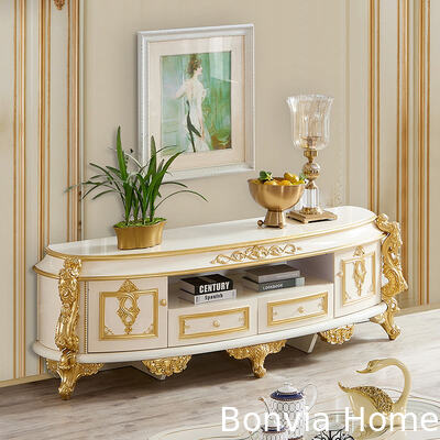 Conjunto de Mesa de Centro de Café de Luxo Dourado Estilo Europeu Mobiliário Doméstico Clássico Francês Grande Mesa de Centro de Madeira para Sala de Estar